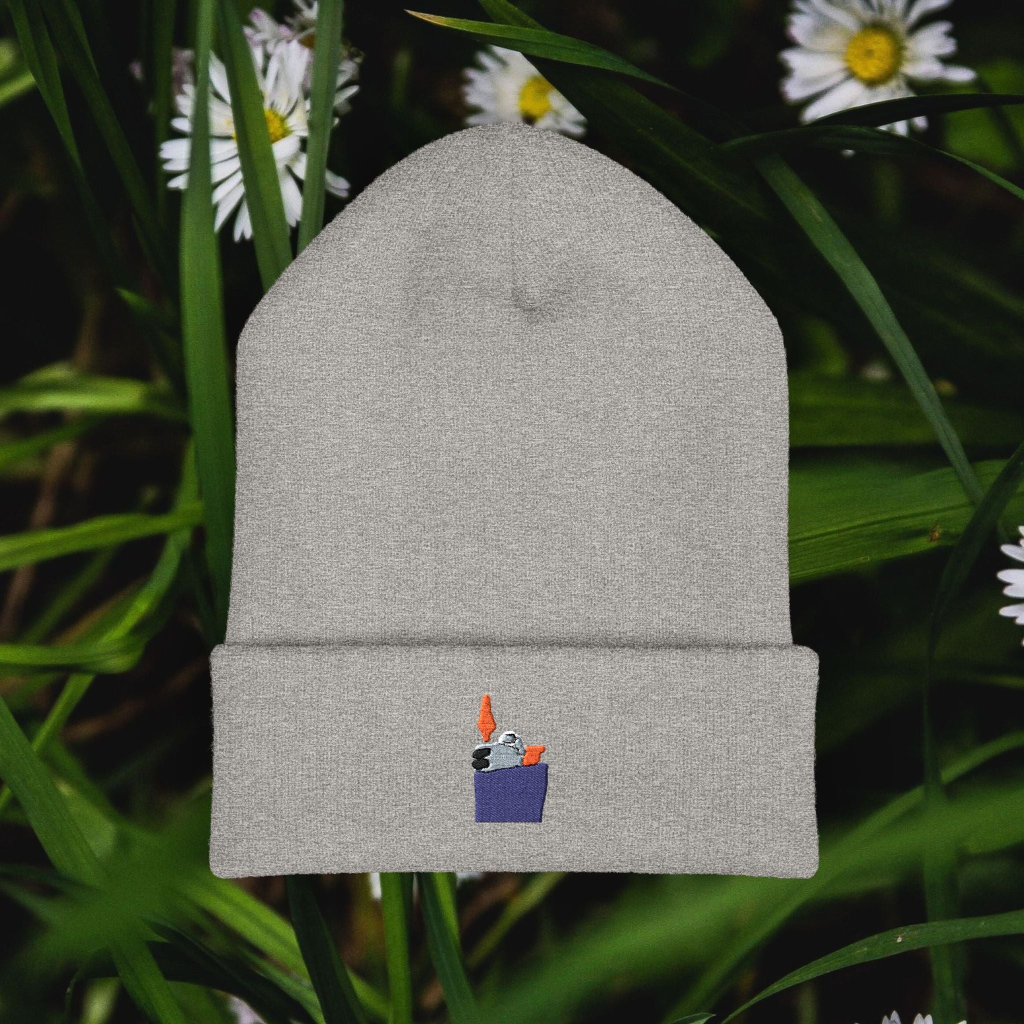 Lighter Pocket Embroidery Beanie | Cuffed Knit Hat