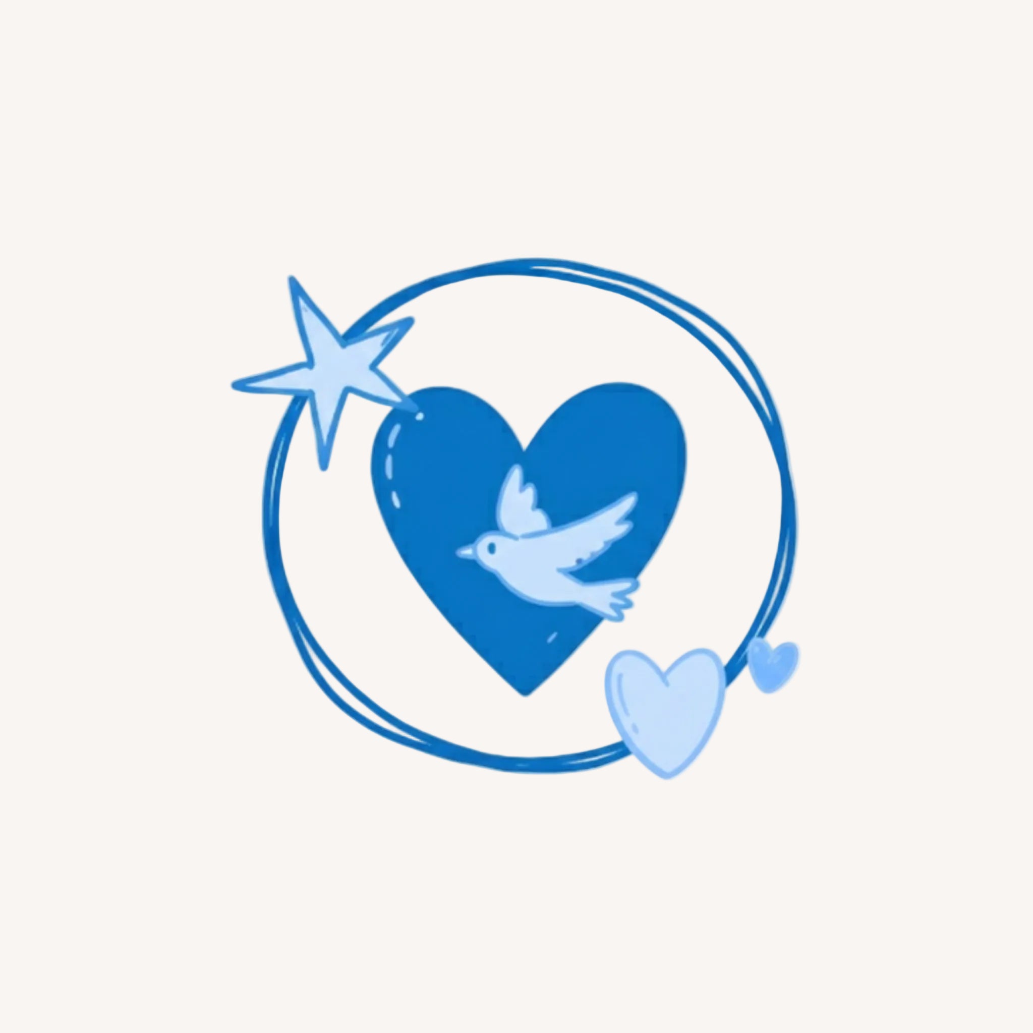 Blue heart with a bird and star on a white background