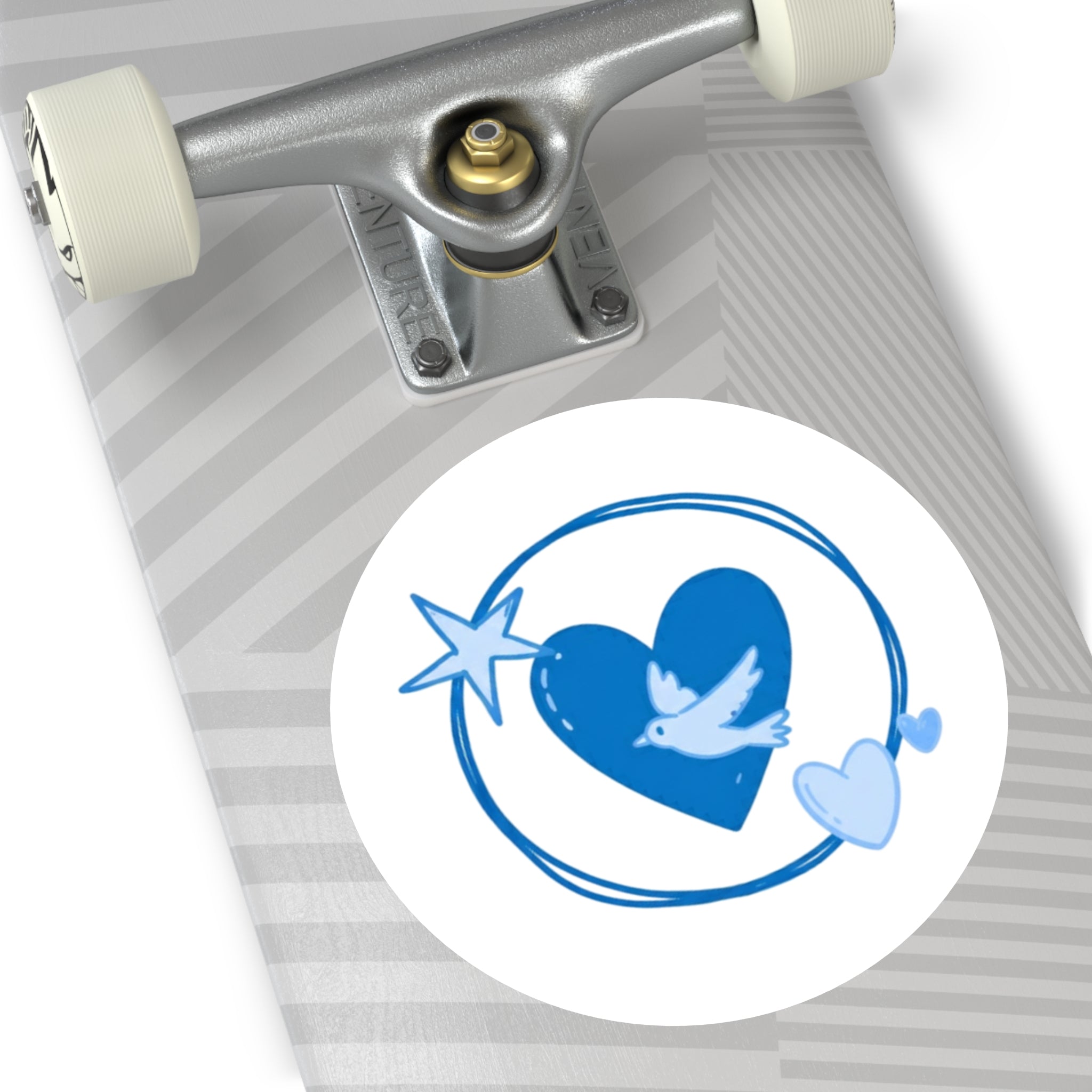 Blue Heart & Dove Round Sticker — Peaceful Love Laptop Decal (Indoor/Outdoor)
