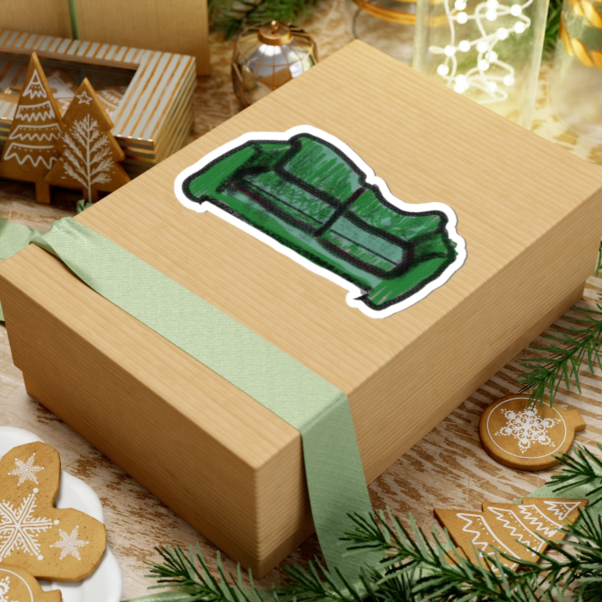 Green Couch Kiss-Cut Sticker