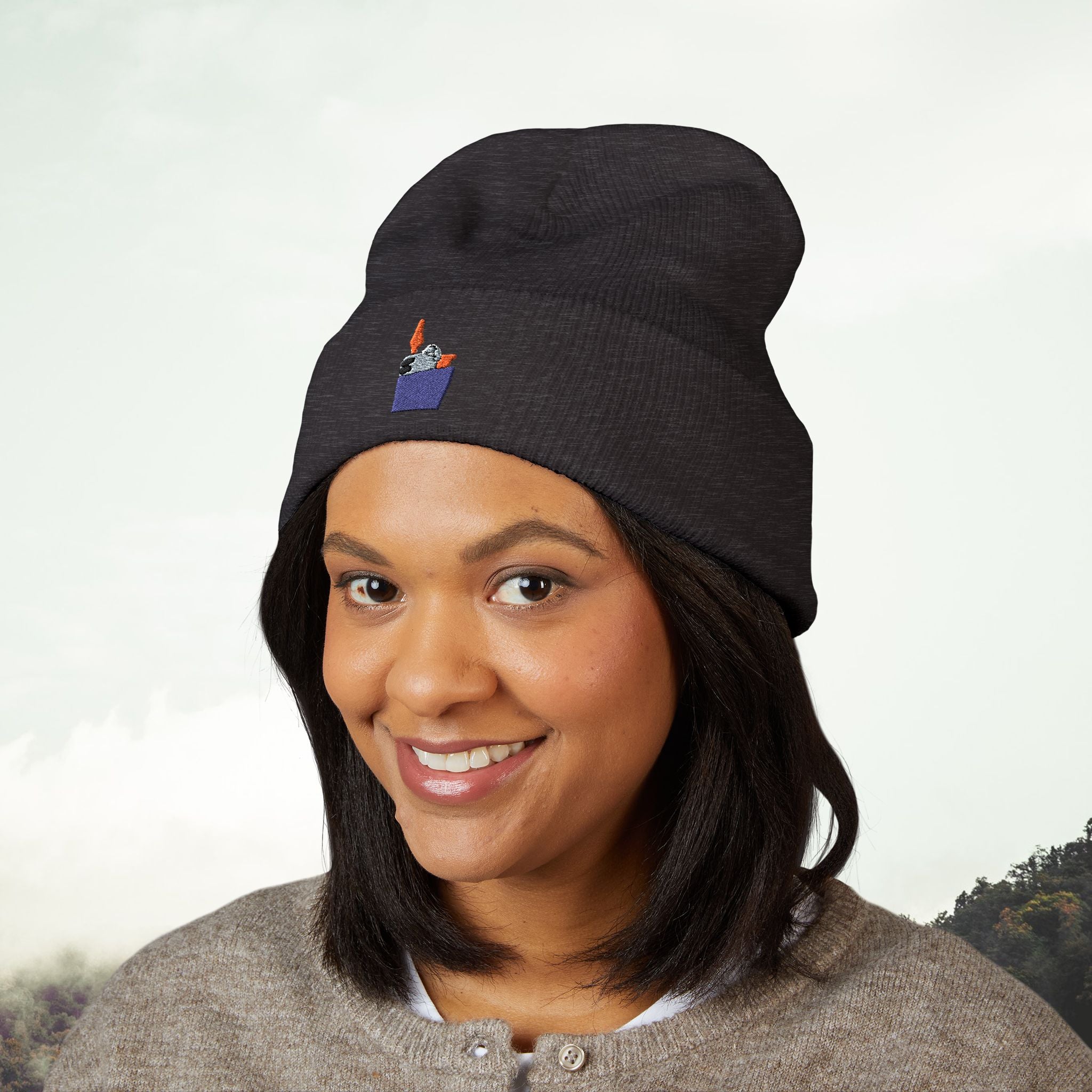 Lighter Pocket Embroidery Beanie | Cuffed Knit Hat