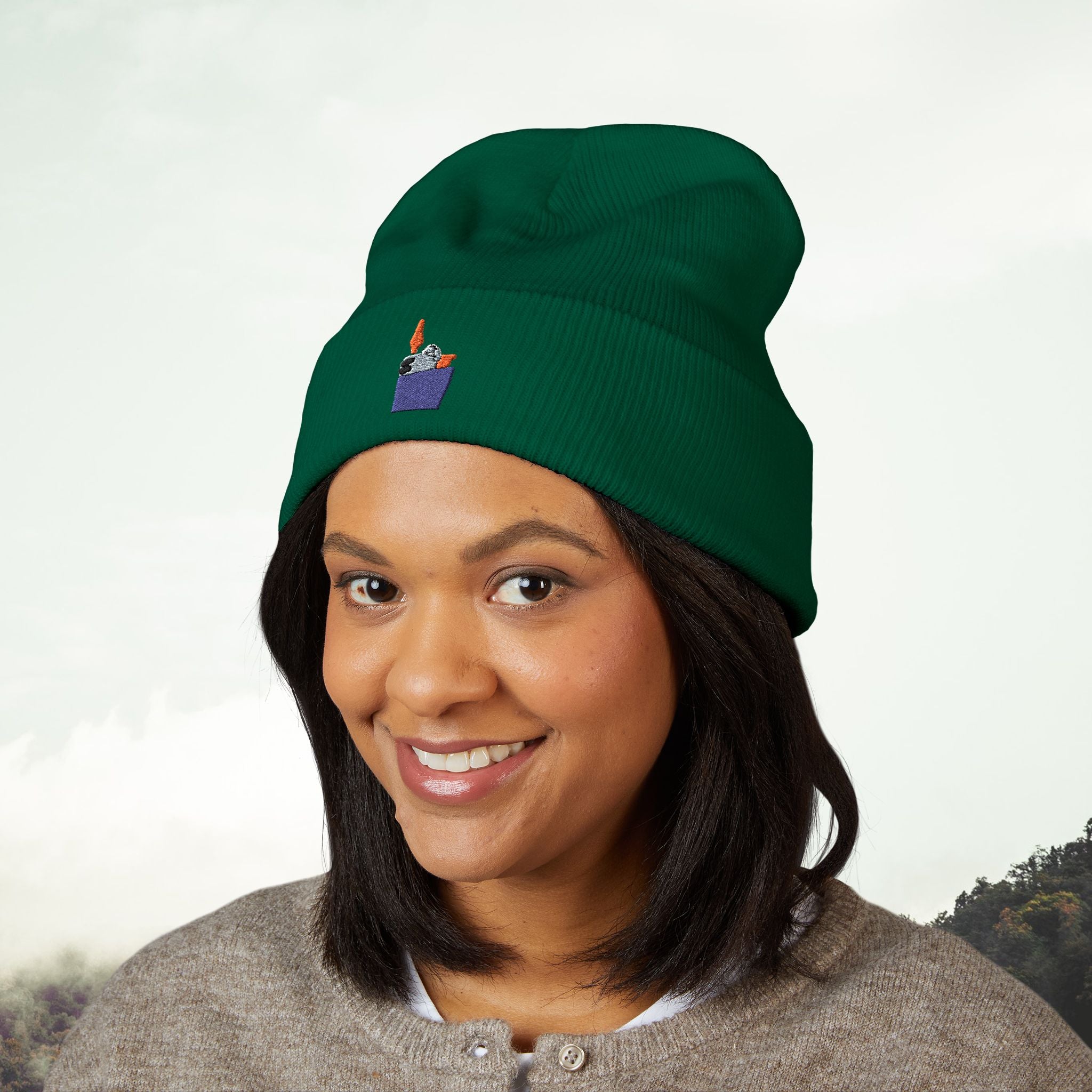 Lighter Pocket Embroidery Beanie | Cuffed Knit Hat
