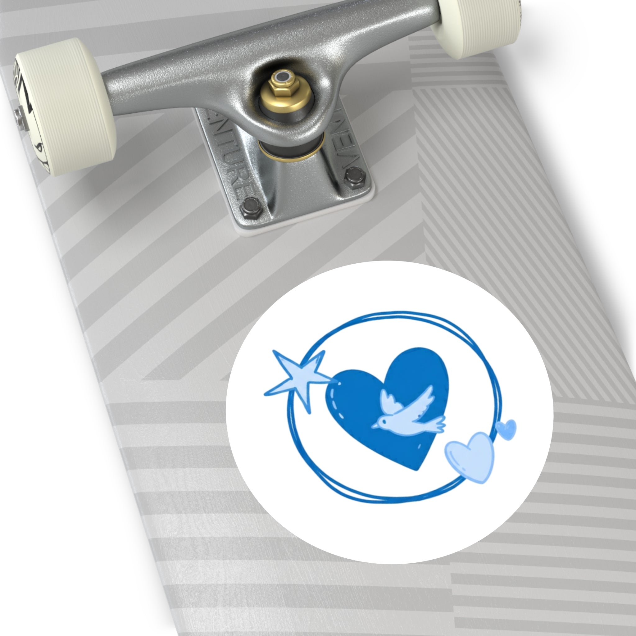 Blue Heart & Dove Round Sticker — Peaceful Love Laptop Decal (Indoor/Outdoor)