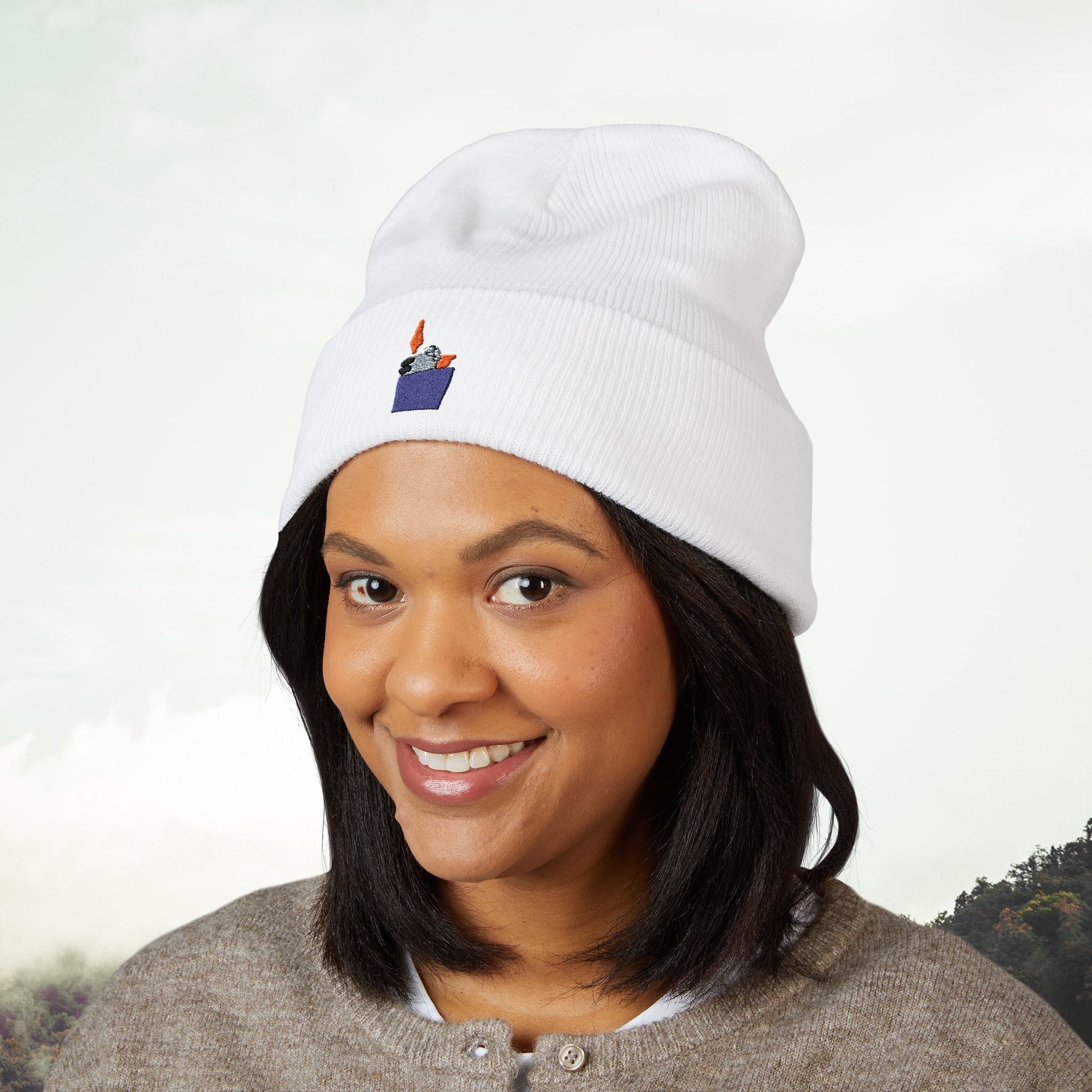 Lighter Pocket Embroidery Beanie | Cuffed Knit Hat