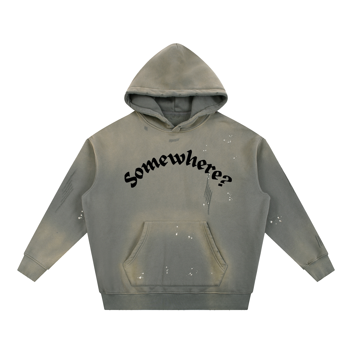 "Somewhere?" Vintage Washed Frayed Fleece Hoodie