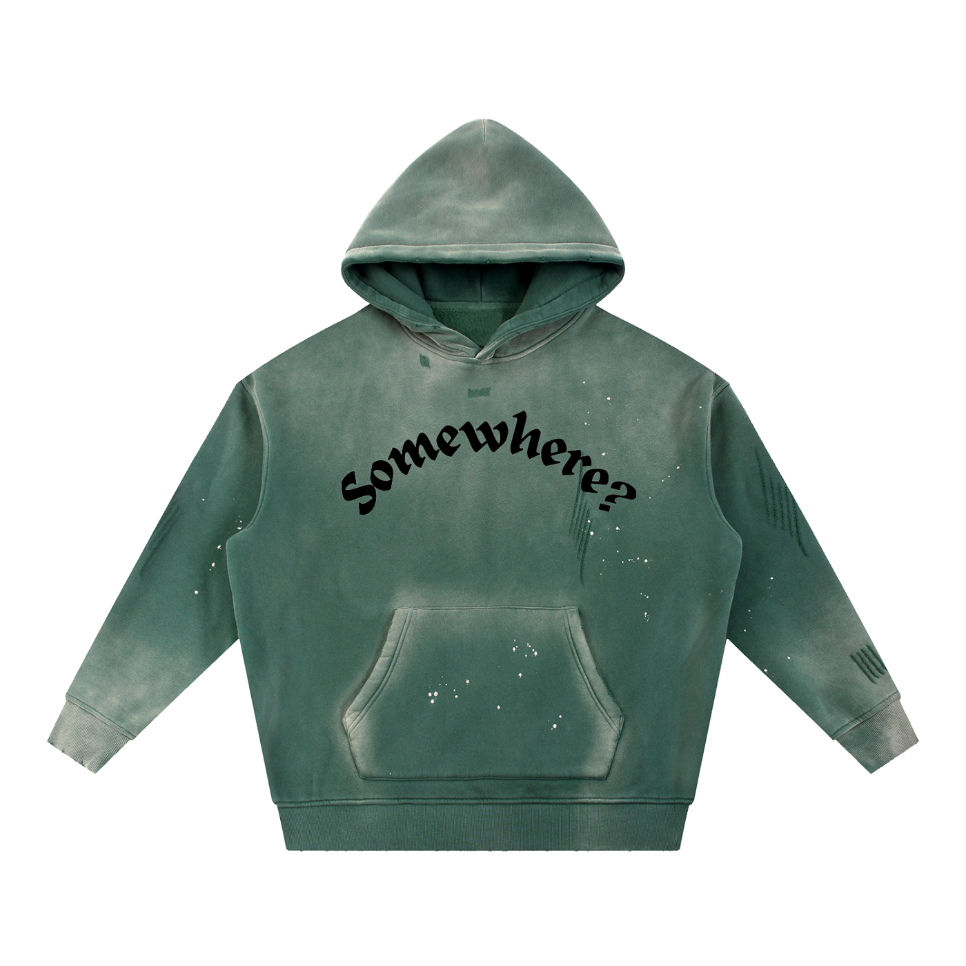 "Somewhere?" Vintage Washed Frayed Fleece Hoodie