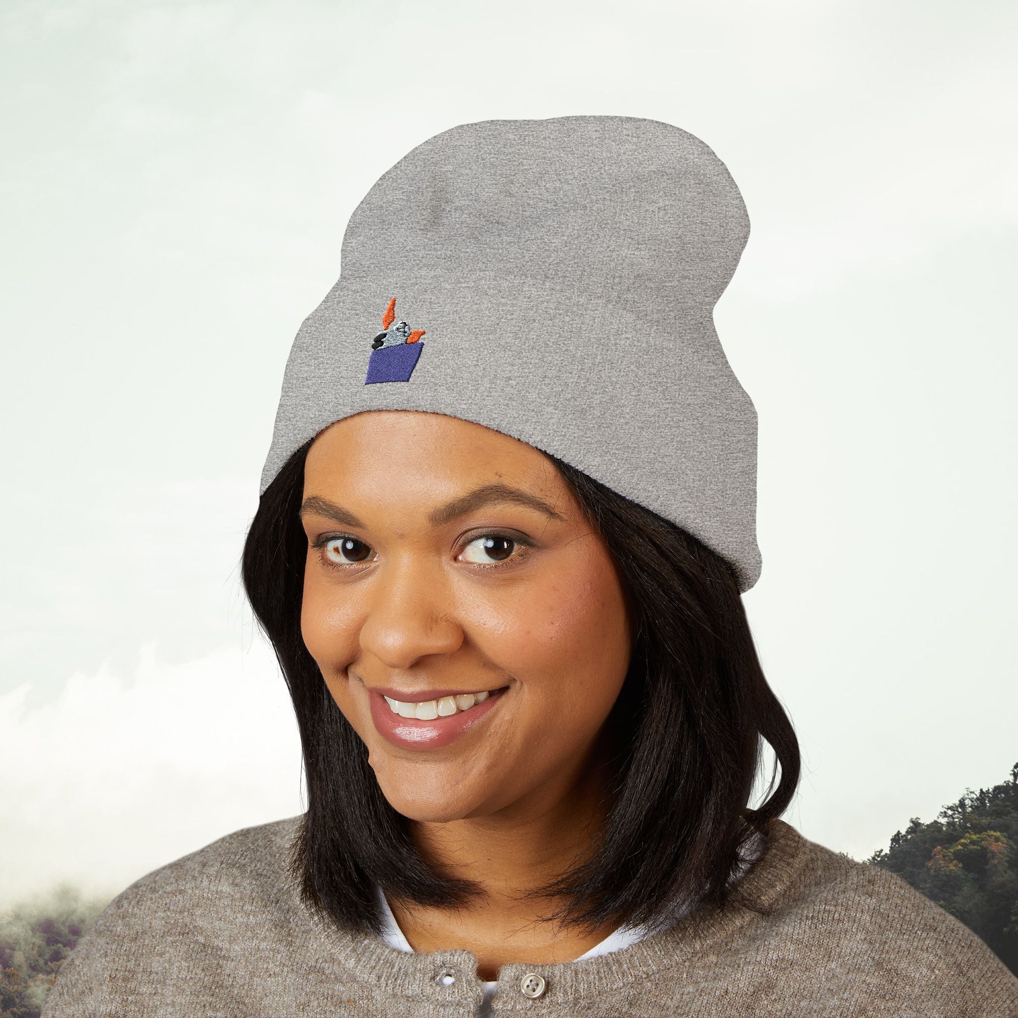 Lighter Pocket Embroidery Beanie | Cuffed Knit Hat
