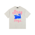 Beige t-shirt with 'Stray Dogs' graphic design on a white background