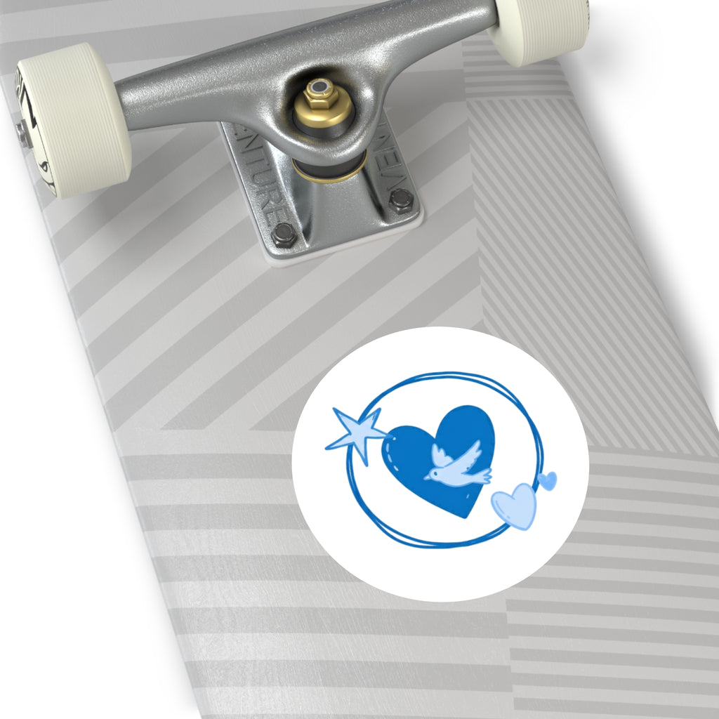 Blue Heart & Dove Round Sticker — Peaceful Love Laptop Decal (Indoor/Outdoor)