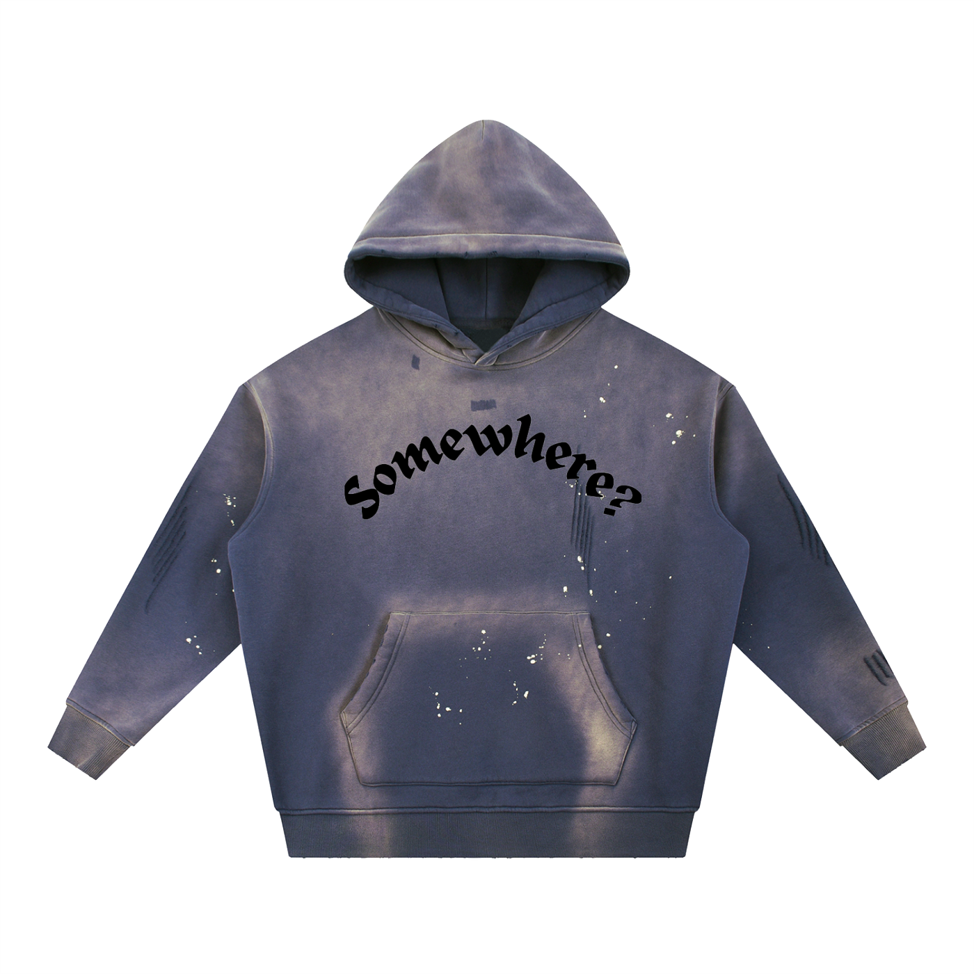"Somewhere?" Vintage Washed Frayed Fleece Hoodie