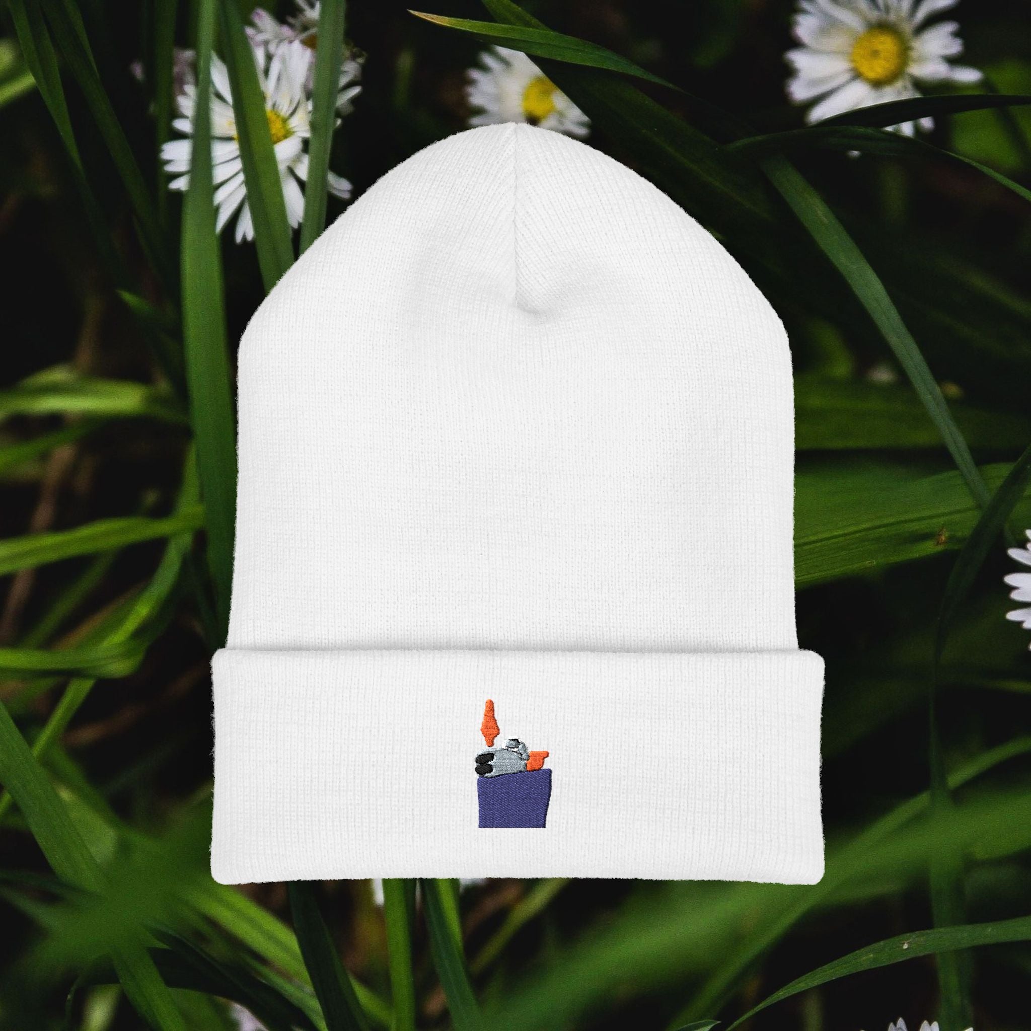 Lighter Pocket Embroidery Beanie | Cuffed Knit Hat