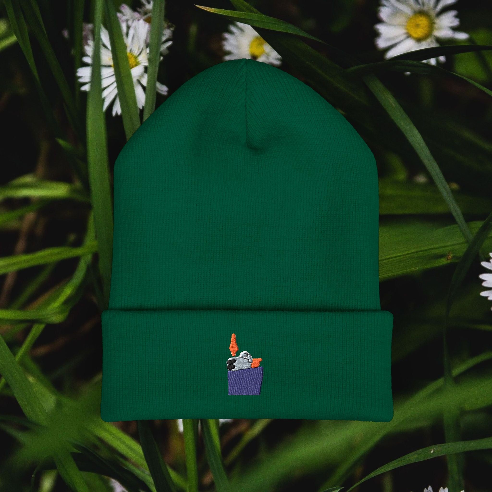 Lighter Pocket Embroidery Beanie | Cuffed Knit Hat
