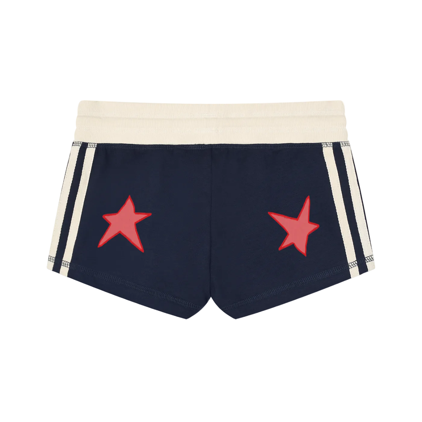 Navy shorts with red stars and white stripes on a white background