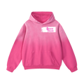 Pink hoodie with 'Beach Trash' text on a white background