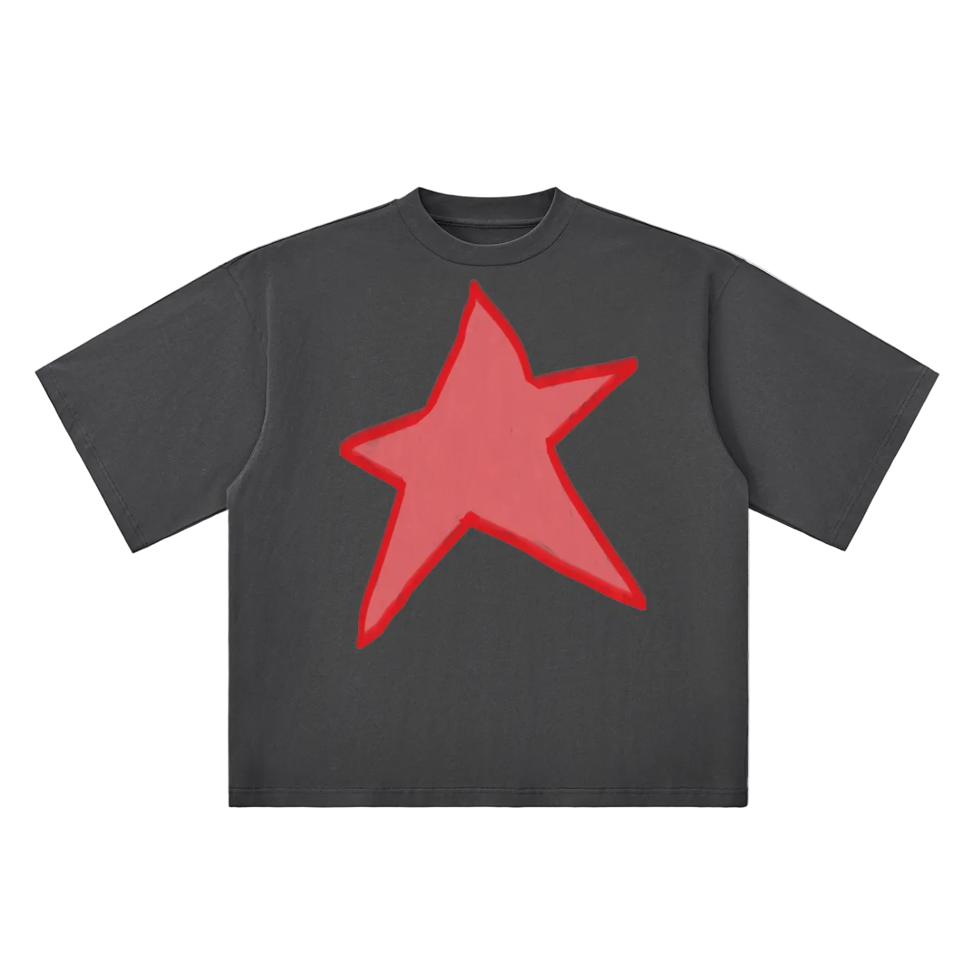 Black t-shirt with a red star on a white background